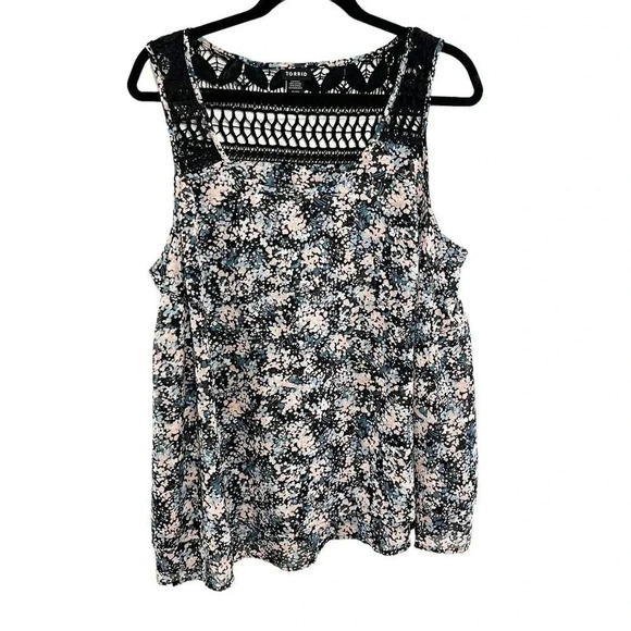 Torrid Black Pink & Blue Abstract Floral Chiffon Tank Top Women's Plus Size 1X - Picture 1 of 8